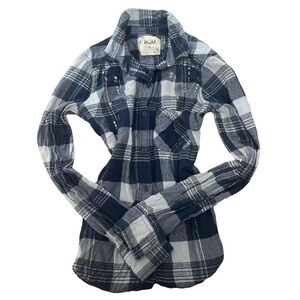 Mudd Blue and White Plaid Flannel